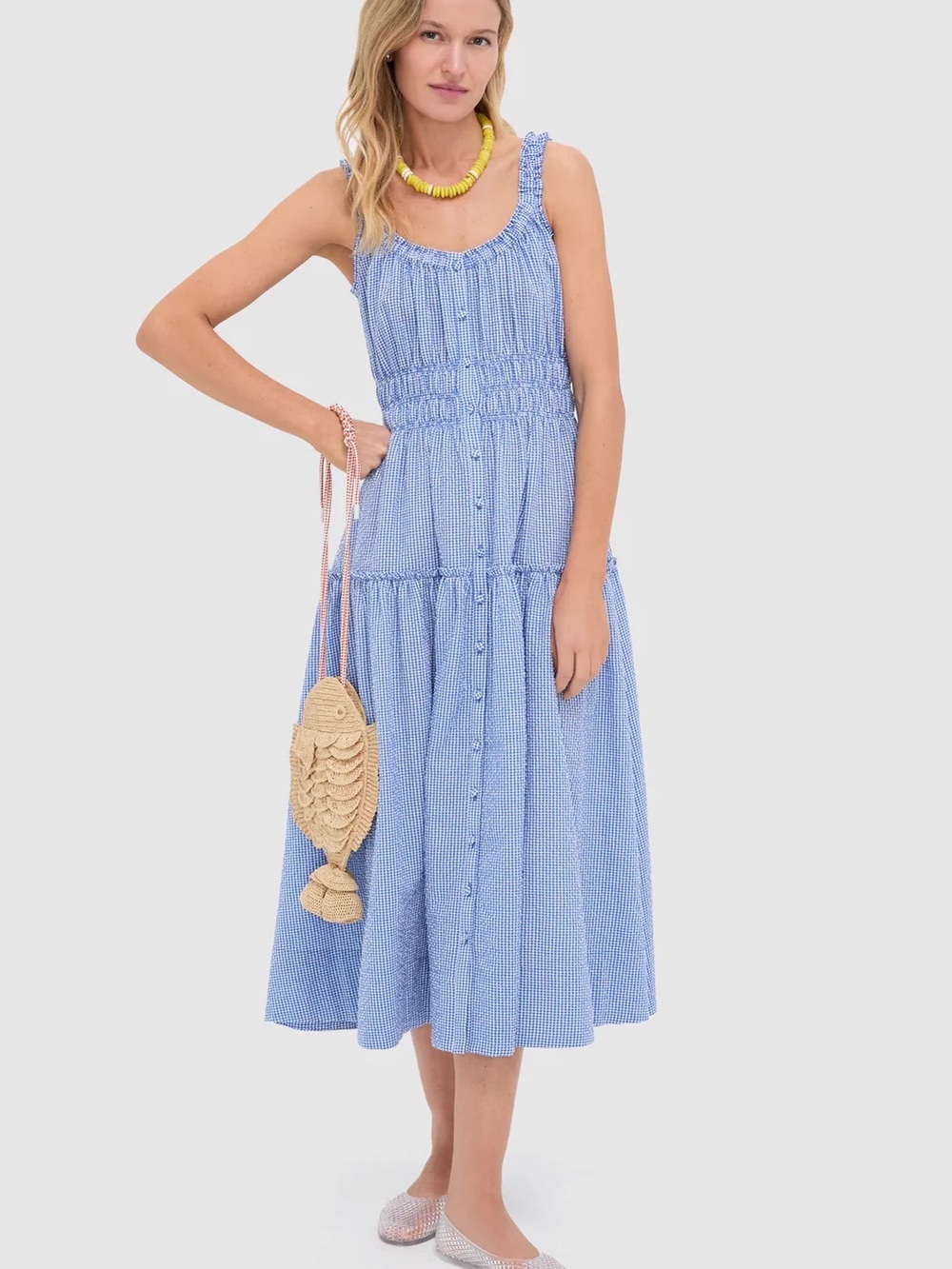 Tuckernuck Blue and White Gingham Seersucker Landis Maxi Dress
